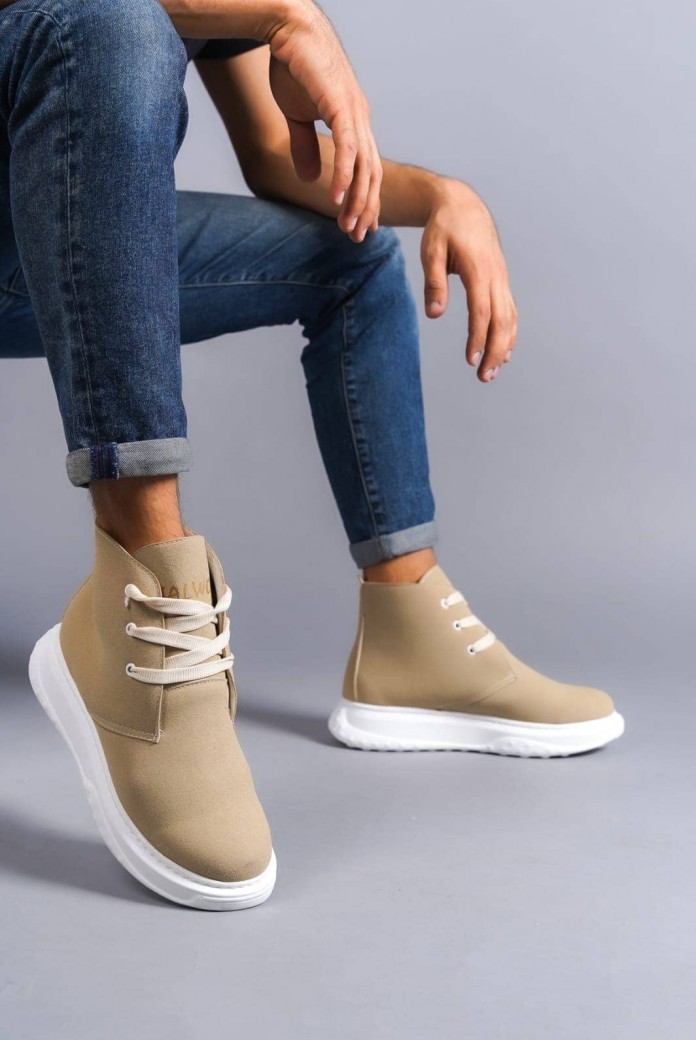 SLW204 Franca Erkek Spor Günlük Bağcıklı Süet Bot SBT - Krem