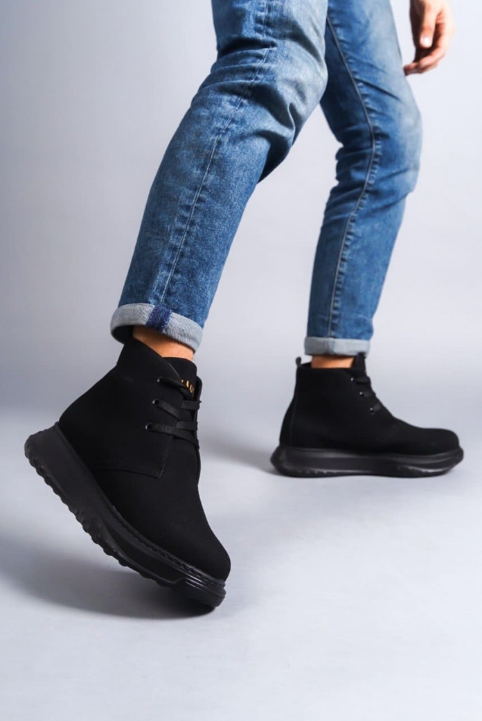 SLW204 Franca Erkek Spor Günlük Bağcıklı Süet Bot SST - Siyah