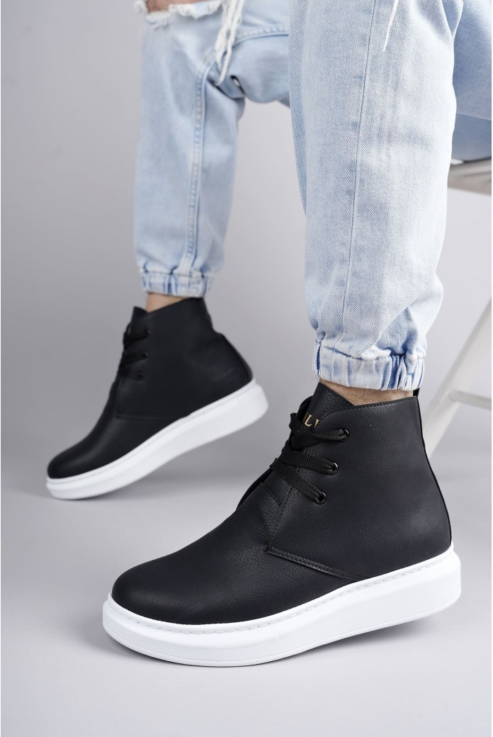 SLW207 Oslo Erkek Spor Günlük Bağcıklı Cilt Bot CBT - Siyah