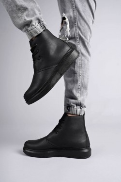 SLW207 Oslo Erkek Spor Günlük Bağcıklı Cilt Bot CST - Siyah