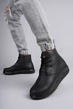 SLW207 Oslo Erkek Spor Günlük Bağcıklı Cilt Bot CST - Siyah