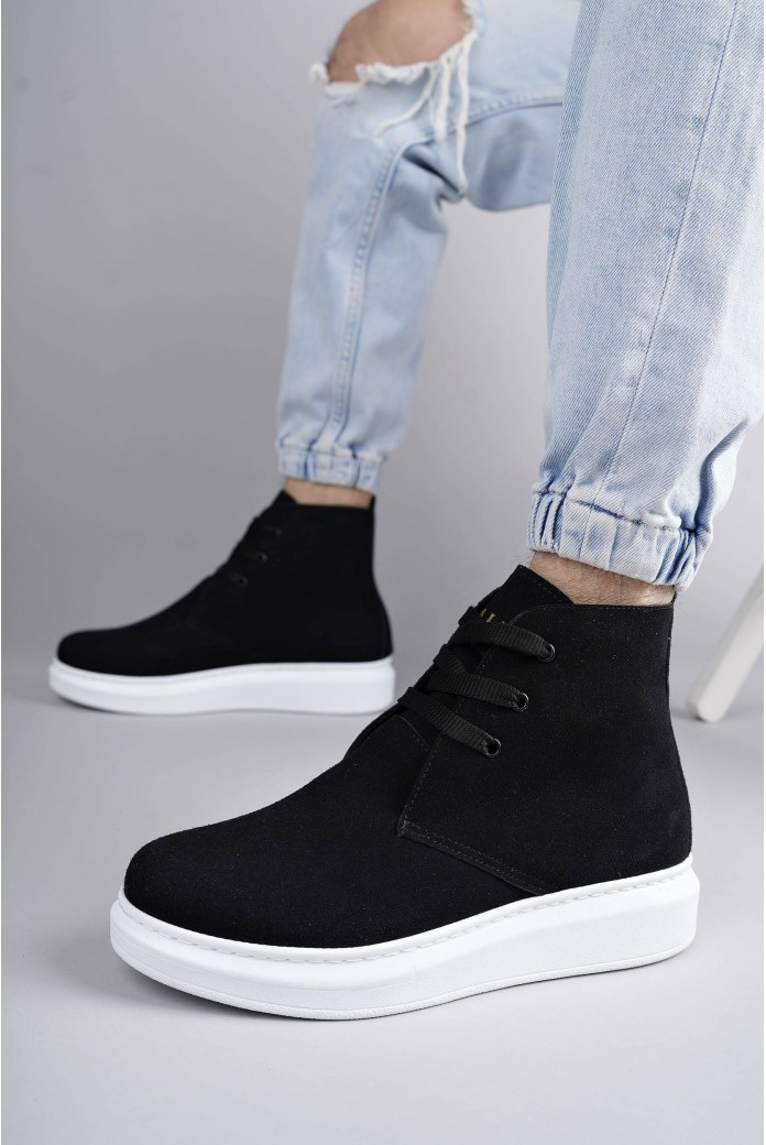 SLW207 Oslo Erkek Spor Günlük Bağcıklı Süet Bot SBT - Siyah