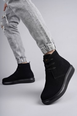 SLW207 Oslo Erkek Spor Günlük Bağcıklı Süet Bot SST - Siyah