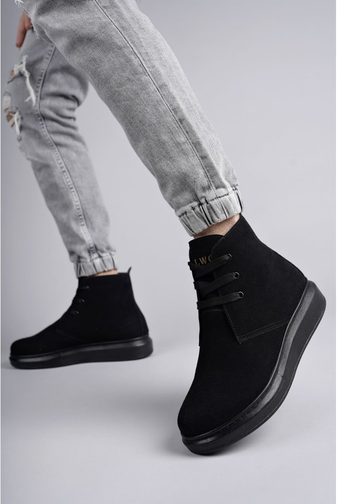 SLW207 Oslo Erkek Spor Günlük Bağcıklı Süet Bot SST - Siyah