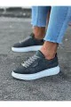 WG01 Erkek Günlük Bağcıklı Delikli Desen Cilt Spor Sneaker Ayakkabı CBT - Gri
