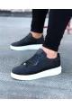 WG01 Erkek Günlük Bağcıklı Delikli Desen Cilt Spor Sneaker Ayakkabı CBT - Siyah