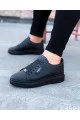 WG01 Erkek Günlük Bağcıklı Delikli Desen Cilt Spor Sneaker Ayakkabı CST - Siyah