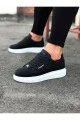 WG01 Erkek Günlük Bağcıklı Düz Desen Cilt Spor Sneaker Ayakkabı CBT - Siyah