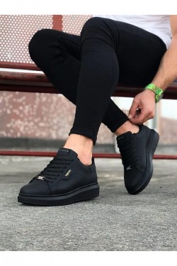 WG01 Erkek Günlük Bağcıklı Düz Desen Cilt Spor Sneaker Ayakkabı CST - Siyah WG01 Erkek Günlük Bağcıklı Düz Desen Cilt Spor Sneaker Ayakkabı CST - Siyah