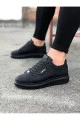 WG01 Erkek Günlük Bağcıklı Düz Desen Cilt Spor Sneaker Ayakkabı CST - Siyah