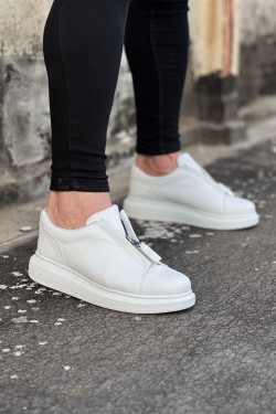 WG010 Erkek Günlük Fermuarlı Cilt Spor Sneaker Ayakkabı CBT - Beyaz