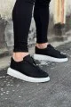 WG010 Erkek Günlük Fermuarlı Cilt Spor Sneaker Ayakkabı CBT - Siyah