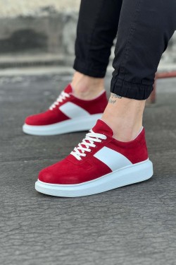 WG011 Erkek Günlük Bağcıklı Süet Spor Sneaker Ayakkabı SBT - Kırmızı/Beyaz