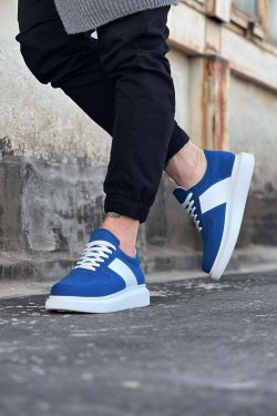 WG011 Erkek Günlük Bağcıklı Süet Spor Sneaker Ayakkabı SBT - Mavi/Beyaz WG011 Erkek Günlük Bağcıklı Süet Spor Sneaker Ayakkabı SBT - Mavi/Beyaz