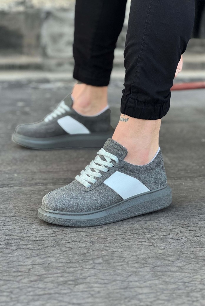 WG011 Erkek Günlük Bağcıklı Süet Spor Sneaker Ayakkabı SGT - Gri/Beyaz