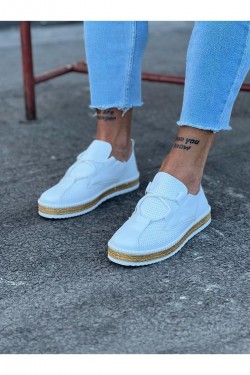 WG015 Erkek Günlük Bağcıklı Hasır Taban Cilt Klasik Ayakkabı CHT - Beyaz