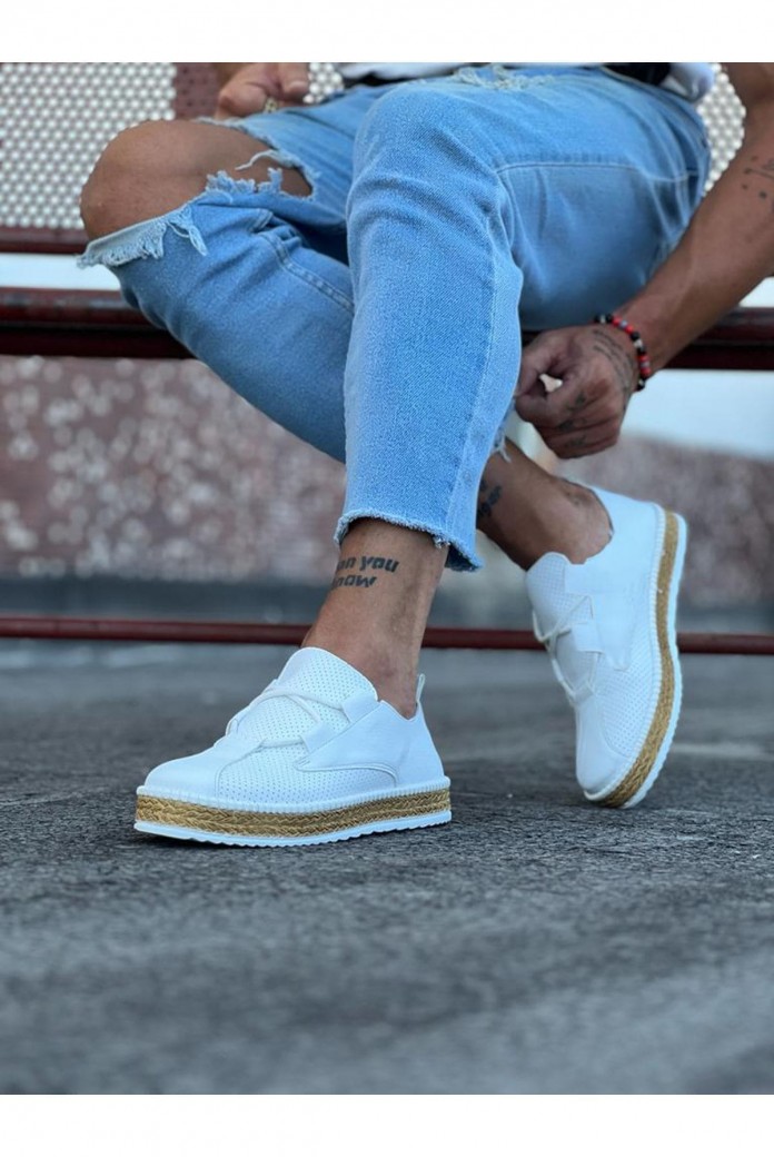 WG015 Erkek Günlük Bağcıklı Hasır Taban Cilt Klasik Ayakkabı CHT - Beyaz WG015 Erkek Günlük Bağcıklı Hasır Taban Cilt Klasik Ayakkabı CHT - Beyaz