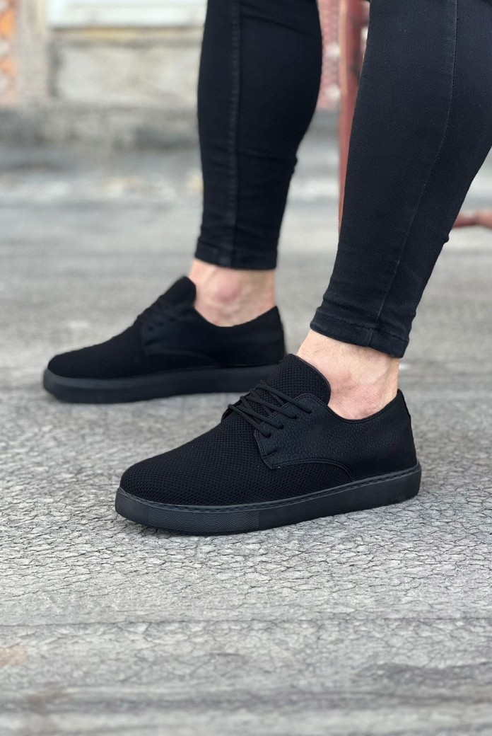 WG016 Erkek Günlük Bağcıklı Triko Cilt Klasik Ayakkabı TCST - Siyah
