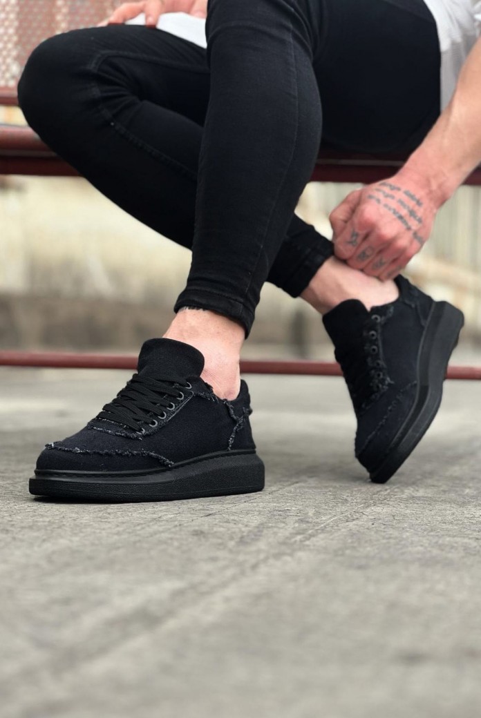 WG018 Erkek Günlük Bağcıklı Kot Kumaş Spor Sneaker Ayakkabı TST - Siyah WG018 Erkek Günlük Bağcıklı Kot Kumaş Spor Sneaker Ayakkabı TST - Siyah