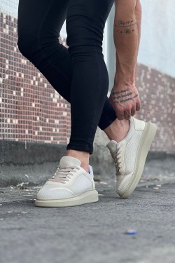 WG019 Erkek Günlük Bağcıklı Triko Cilt Spor Sneaker Ayakkabı TCBT - Bej WG019 Erkek Günlük Bağcıklı Triko Cilt Spor Sneaker Ayakkabı TCBT - Bej