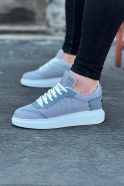 WG019 Erkek Günlük Bağcıklı Triko Cilt Spor Sneaker Ayakkabı TCBT - Gri