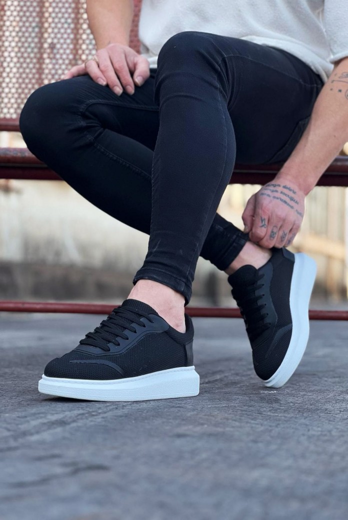 WG019 Erkek Günlük Bağcıklı Triko Cilt Spor Sneaker Ayakkabı TCBT - Siyah WG019 Erkek Günlük Bağcıklı Triko Cilt Spor Sneaker Ayakkabı TCBT - Siyah