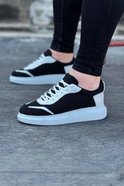WG019 Erkek Günlük Bağcıklı Triko Cilt Spor Sneaker Ayakkabı TCBT - Siyah/Beyaz WG019 Erkek Günlük Bağcıklı Triko Cilt Spor Sneaker Ayakkabı TCBT - Siyah/Beyaz
