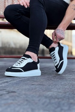 WG019 Erkek Günlük Bağcıklı Triko Cilt Spor Sneaker Ayakkabı TCBT - Siyah/Beyaz WG019 Erkek Günlük Bağcıklı Triko Cilt Spor Sneaker Ayakkabı TCBT - Siyah/Beyaz