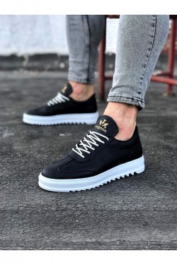 WG022 Erkek Günlük Bağcıklı Delikli Desen Cilt Spor Sneaker Ayakkabı CBT - Siyah WG022 Erkek Günlük Bağcıklı Delikli Desen Cilt Spor Sneaker Ayakkabı CBT - Siyah