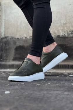 WG023 Erkek Günlük Bağcıksız Cilt Spor Sneaker Ayakkabı CBT - Haki