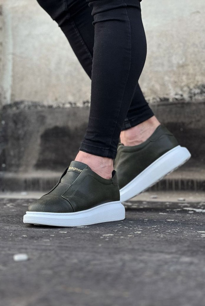WG023 Erkek Günlük Bağcıksız Cilt Spor Sneaker Ayakkabı CBT - Haki