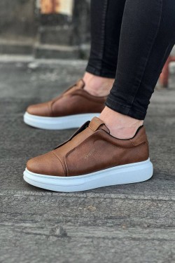 WG023 Erkek Günlük Bağcıksız Cilt Spor Sneaker Ayakkabı CBT - Taba