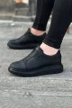 WG023 Erkek Günlük Bağcıksız Cilt Spor Sneaker Ayakkabı CST - Siyah
