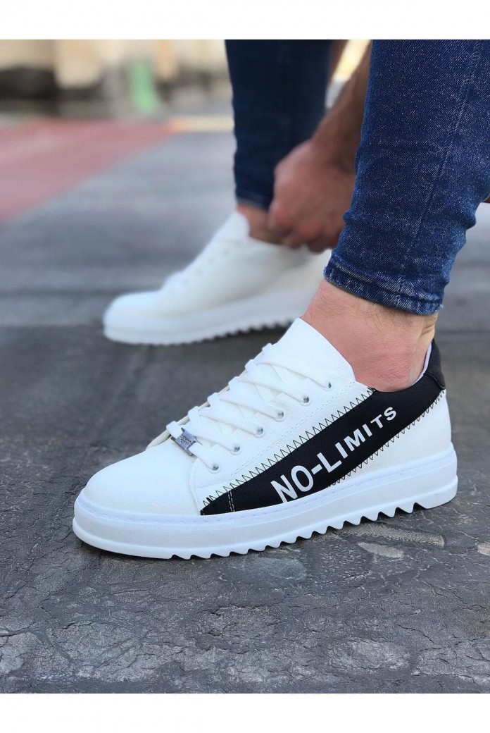WG027 Erkek Günlük Bağcıklı No-Limits Cilt Spor Sneaker Ayakkabı CBT - Beyaz/Siyah