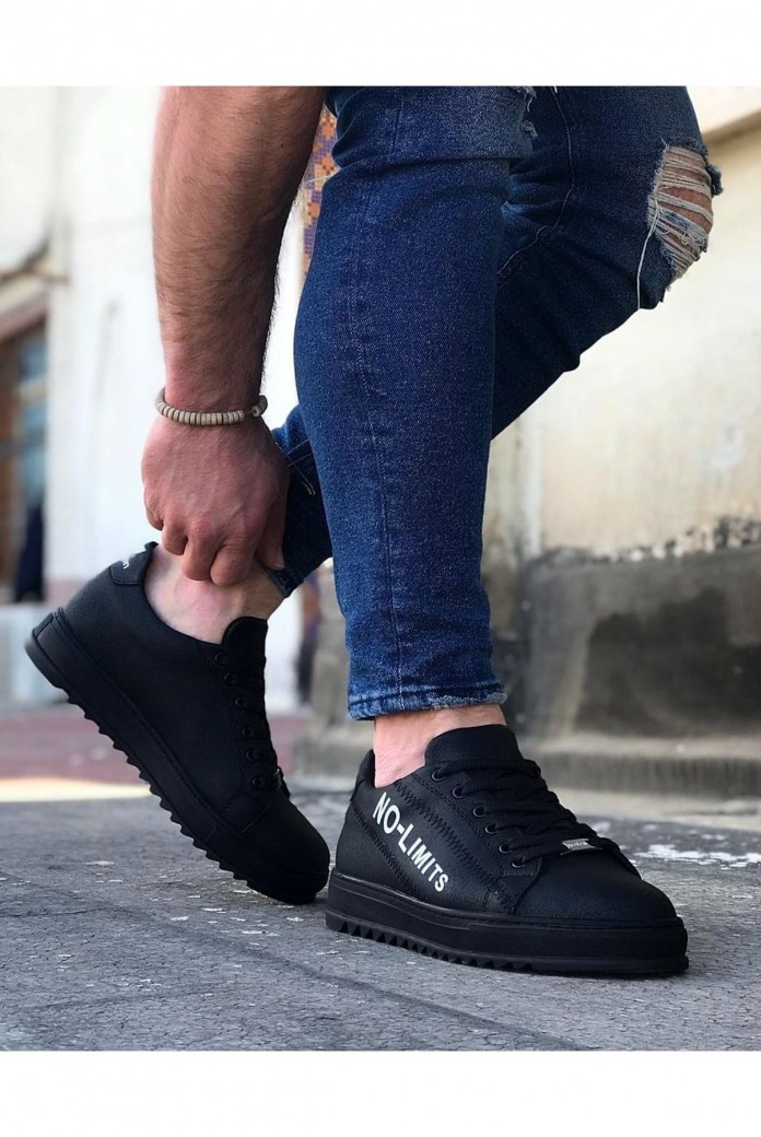 WG027 Erkek Günlük Bağcıklı No-Limits Cilt Spor Sneaker Ayakkabı CST - Siyah