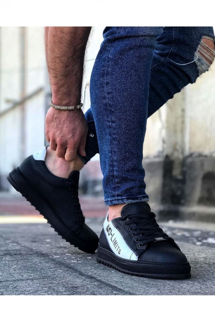 WG027 Erkek Günlük Bağcıklı No-Limits Cilt Spor Sneaker Ayakkabı CST - Siyah/Beyaz