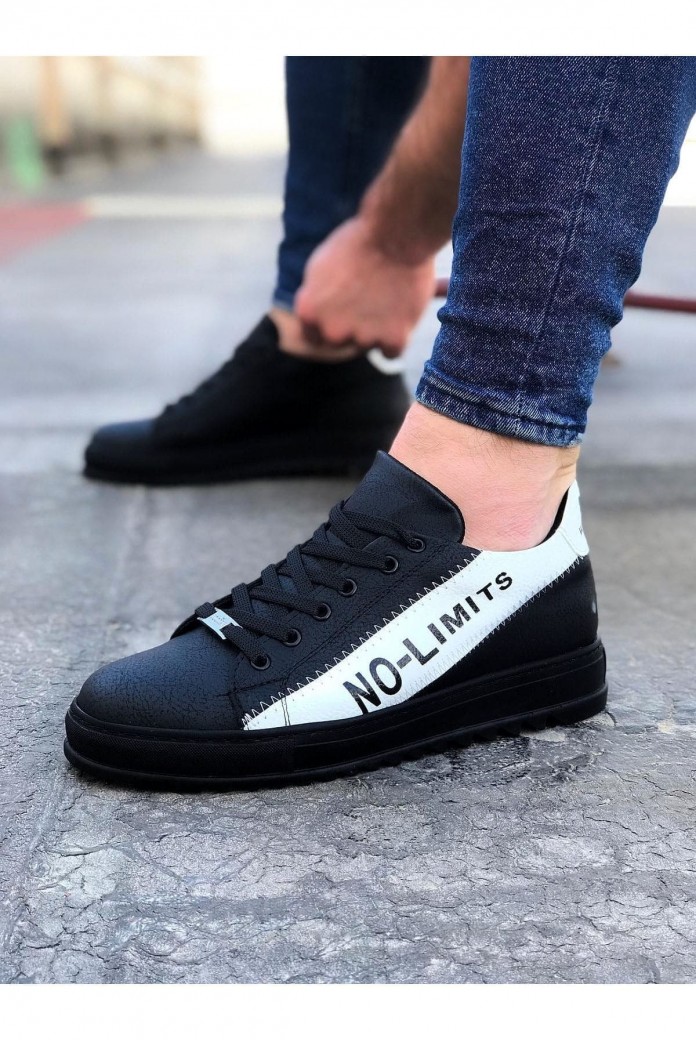 WG027 Erkek Günlük Bağcıklı No-Limits Cilt Spor Sneaker Ayakkabı CST - Siyah/Beyaz