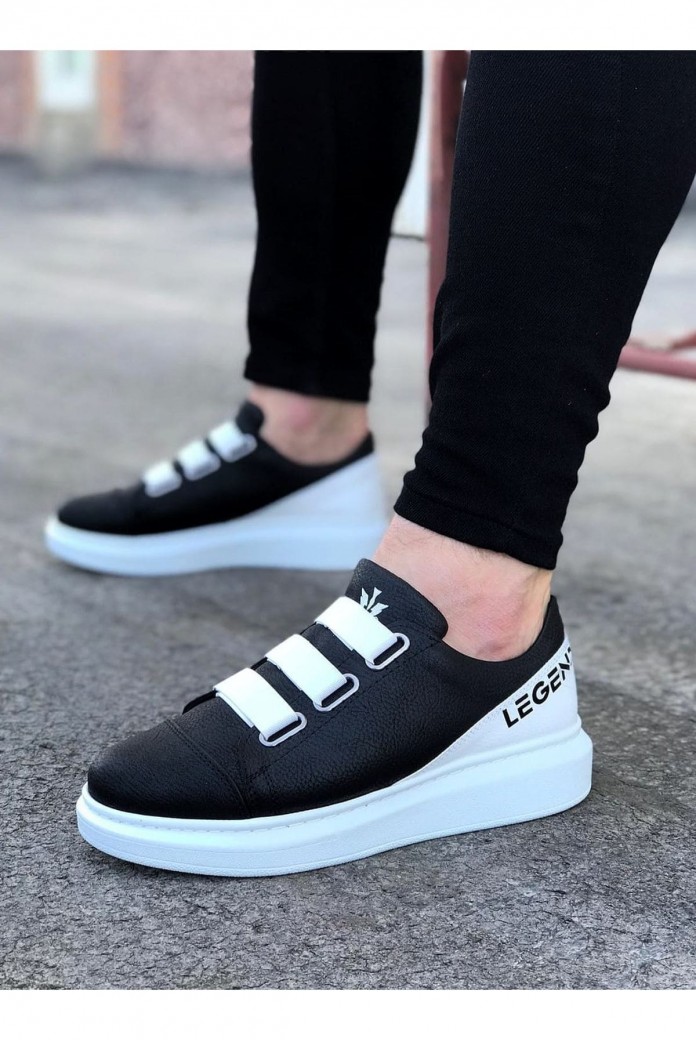 WG029 Erkek Günlük Lastikli Legend Cilt Spor Sneaker Ayakkabı CBT - Siyah/Beyaz WG029 Erkek Günlük Lastikli Legend Cilt Spor Sneaker Ayakkabı CBT - Siyah/Beyaz