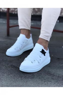 WG033 Erkek Günlük Tokalı Cilt Spor Sneaker Ayakkabı CBT - Beyaz