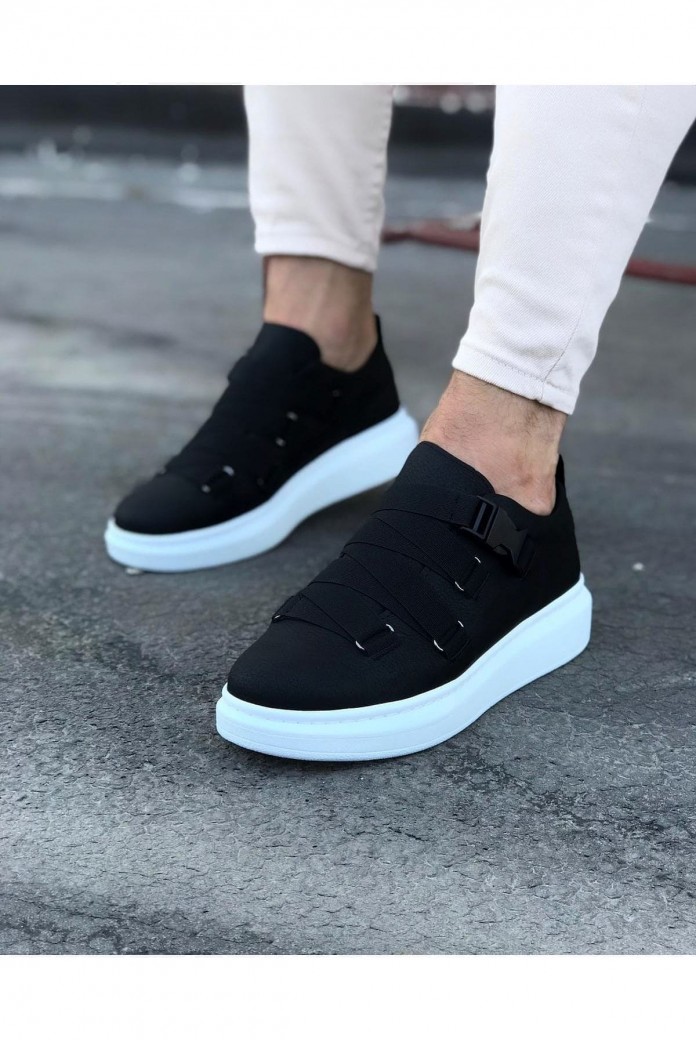 WG033 Erkek Günlük Tokalı Cilt Spor Sneaker Ayakkabı CBT - Siyah