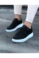WG033 Erkek Günlük Tokalı Cilt Spor Sneaker Ayakkabı CBT - Siyah