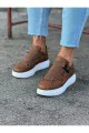WG033 Erkek Günlük Tokalı Cilt Spor Sneaker Ayakkabı CBT - Taba