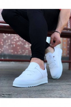 WG036 Erkek Günlük Bağcıklı Lastikli Cilt Spor Sneaker Ayakkabı CBT - Beyaz