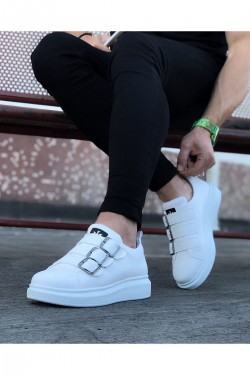 WG050 Erkek Günlük Tokalı Cilt Spor Sneaker Ayakkabı CBT - Beyaz WG050 Erkek Günlük Tokalı Cilt Spor Sneaker Ayakkabı CBT - Beyaz