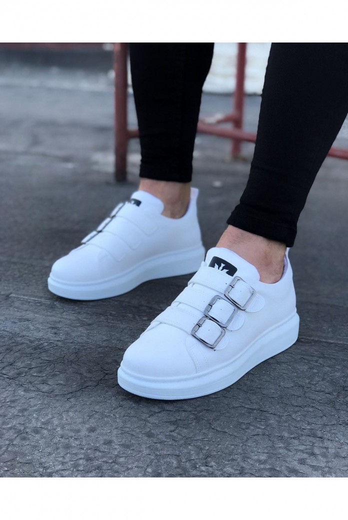 WG050 Erkek Günlük Tokalı Cilt Spor Sneaker Ayakkabı CBT - Beyaz