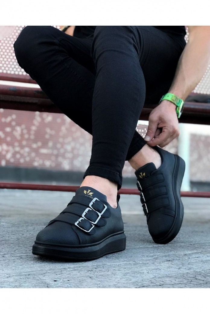 WG050 Erkek Günlük Tokalı Cilt Spor Sneaker Ayakkabı CST - Siyah WG050 Erkek Günlük Tokalı Cilt Spor Sneaker Ayakkabı CST - Siyah