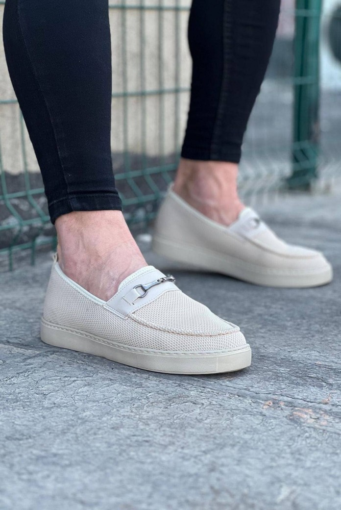 WG060 Erkek Günlük Bağcıksız Triko Cilt Klasik Ayakkabı TCBT - Bej