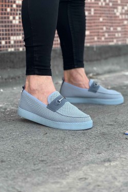 WG060 Erkek Günlük Bağcıksız Triko Süet Klasik Ayakkabı TSGT - Gri