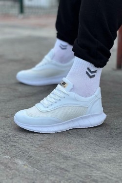 WG062 Erkek Günlük Bağcıklı Cilt Triko Spor Sneaker Ayakkabı CTBT - Beyaz WG062 Erkek Günlük Bağcıklı Cilt Triko Spor Sneaker Ayakkabı CTBT - Beyaz