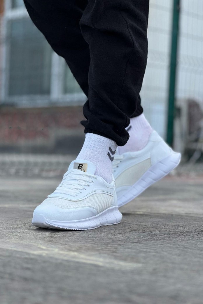 WG062 Erkek Günlük Bağcıklı Cilt Triko Spor Sneaker Ayakkabı CTBT - Beyaz